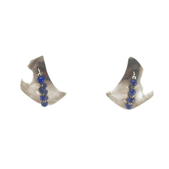 Scara Sterling Handmade Vintage Lapis Lazuli Beaded Post Earrings 1 3/4" - Picture 5 of 8
